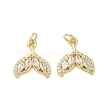 Brass Micro Pave Clear Cubic Zirconia Pendants, Fishtail Charms, Real 16K Gold Plated, 14.5x13.5x3mm, Jump Ring: 5x1mm, Inner Diameter: 3.5mm(KK-F930-08B-G)