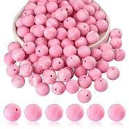 20Pcs Round Solid Color Silicone Beads, Chewing Beads For Teethers, DIY Nursing Necklaces Making, Flamingo, 15mm, Hole: 1.8mm(JX461A-01)