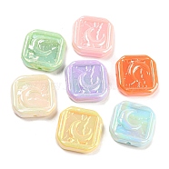 Opaque Acrylic Beads, AB Color Plated, Square with Moon, Mixed Color, 22.5x22.5x6mm, Hole: 2mm, hole: 2mm, about 188pcs/500g(MACR-M035-02)