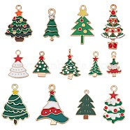 52Pcs 13 Style Alloy Enamel Pendants, for Christmas, Christmas Tree, Light Gold, Mixed Color, 20~30x11~21.5x1~4mm, Hole: 1.5~2mm, 4pcs/style(ENAM-SC0003-56)