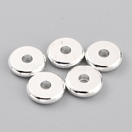 Brass Beads, Long-Lasting Plated, Disc/Flat Round, Heishi Beads, 925 Sterling Silver Plated, 7x1.5mm, Hole: 1.8mm(KK-O133-316A-S)