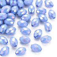 Opaque Acrylic Beads, Dyed, AB Color, Faceted, Oval, Cornflower Blue, 12x8mm, Hole: 2.5mm, about 1120pcs/500g(TACR-S153-32I-02)