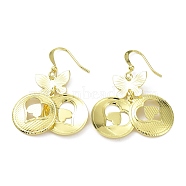 Rack Plating Brass Dnagle Earrings, Heart with Butterfly, Long-Lasting Plated, Real 18K Gold Plated, 41x17mm(KK-C029-06G)