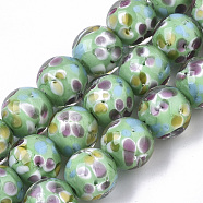 Handmade Lampwork Beads Strands, Inner Flower, Round, Light Green, 11.5~12.5x10.5~11.5mm, Hole: 1.4mm, about 45pcs/Strand, 19.69 inch~20.08 inch(LAMP-T007-04H)