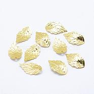 Brass Pendants, Leaf, Real 18K Gold Plated, Cadmium Free & Nickel Free & Lead Free, Golden, 17.5x10x1mm, Hole: 1mm(KK-P112-34-NR)
