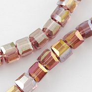 Electroplate Glass Beads Strands, AB Color Plated, Faceted, Cube, Pale Violet Red, 4x4x4mm, Hole: 1mm, about 100pcs/strand, 17 inch(EGLA-R030-4x4mm-13)