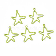 Spray Painted Alloy Pendants, Cadmium Free & Nickel Free & Lead Free, Star, Green Yellow, 26.5~27.5x23.5x1.5mm, Hole: 1.6mm(PALLOY-S142-001A-NR)