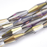 Half Plated Glass Beads Strands, Colorful Lining, Faceted, Oval, Gainsboro, 12.5x4mm, Hole: 0.8mm(EGLA-S174-06C)