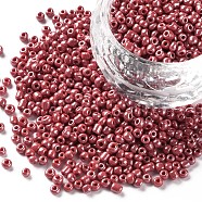 (Repacking Service Available) Glass Seed Beads, Opaque Colors Lustered, Round, Red, 12/0, 2mm, Hole: 1mm, about 12g/bag(SEED-C021-2mm-125)