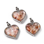 Glass Bottle Pendants, with Natural Red Agate Chips and Platinum Plated Alloy Findings, Heart, 40x32.5x11mm, Hole: 8x5mm(G-Z010-02J)