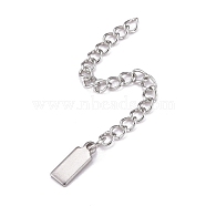 304 Stainless Steel Chain Extender, Curb Chain, with 202 Stainless Steel Charms, Rectangle, Stainless Steel Color, 63mm, Link: 3.7x3x0.5mm, Rectangle: 10.5x4x1mm(STAS-F268-53P)