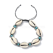 Synthetic Turquoise & Natural Shell Braided Bead Bracelets, Nylon Cord Adjustable Bracelet, Inner Diameter: 2~3-1/8 inch(5~7.8cm)(BJEW-TA00417)