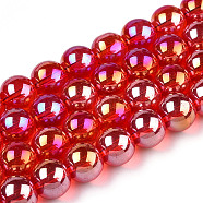 Electroplate Transparent Glass Beads Strands, AB Color Plated, Round, Red, 9.5~10mm, Hole: 1.5mm, about 40~42pcs/strand, 14.76~15.12 inch(37.5~38.4cm)(GLAA-T032-T10mm-AB09)