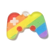 Rainbow Color Pride Acrylic Pendants, Game Controller, Colorful, 20x30x2mm, Hole: 1.8mm(MACR-O048-01)