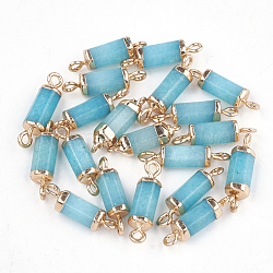 Electroplate Natural White Jade Links, with Iron Findings, Dyed, Column, Golden, 20~21x5~6x5~6mm, Hole: 1.8mm(X-G-S344-01B)