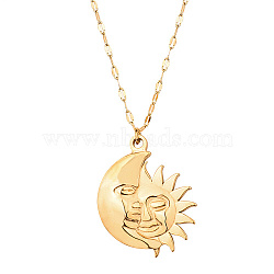 Golden Stainless Steel Pendant Necklace, Sun, Moon, 19.69 inch(50cm), Pendant: 31.5x25mm(SA1727-1)