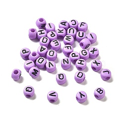 Opaque Acrylic Beads, Large Hole Beads, Flat Round with Letter A~Z, Plum, 7x5mm, Hole: 2.5mm, about: 3333pcs/500g(OACR-R005-02G)