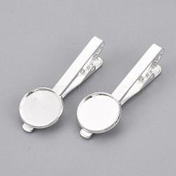 Brass Tie Clip Cabochon Settings, Silver Color Plated, Tray: 18mm, 55x6mm(X-KK-S750-04S)