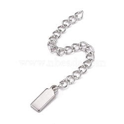 Tarnish Resistant 304 Stainless Steel Chain Extender, Curb Chain, with 202 Stainless Steel Charms, Rectangle, Stainless Steel Color, 63mm, Link: 3.7x3x0.5mm, Rectangle: 10.5x4x1mm(STAS-F268-53P)