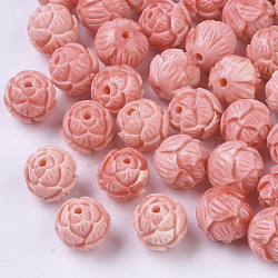 Synthetic Coral Beads, Dyed, Two Tone, Lotus, Light Coral, 12x12~13mm, Hole: 1.6mm(CORA-R017-03A)