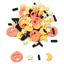 Halloween Handmade Polymer Clay Cabochons, Pumpkin/Star/Moon/Column, Mixed Color, 5.5~10x5.5~12x1mm(X-CLAY-M005-13)