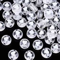 Transparent Clear Acrylic Beads, Flat Round with White Heart, 7x4mm, Hole: 1.8mm, about 360~370pcs/50g(X-TACR-T008-03)