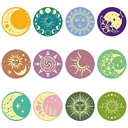 Paper Self Adhesive Gold Foil Embossed Stickers, Colorful Round Dot Decals for Seal Decoration, DIY ScrapbookScrapbook, Moon, 50x50mm, 12pcs/sheet, 10 sheets/set(DIY-WH0434-014)