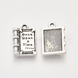 Tibetan Style Alloy Pendants for Teachers' Day, Book, Cadmium Free & Lead Free, Antique Silver, 17.5x12x3mm, Hole: 1.6mm, about 580pcs/1000g(TIBEP-S319-025AS-RS)