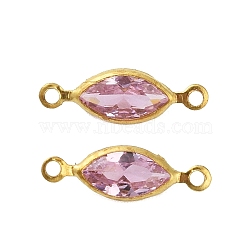 Brass Pave K9 Glass Connector Charms, Cadmium Free & Lead Free, Horse Eye Links, Golden, Flamingo, 14x4.5x2mm, Hole: 1mm(KK-Q059-01D-G)