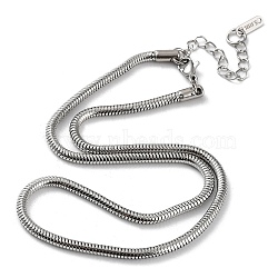 304 Stainless Steel Round Snake Chain Necklace, Stainless Steel Color, 15.87 inch(40.3cm)(NJEW-D045-13P)