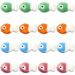 16Pcs 4 Colors Handmade Porcelain Ceramic Beads, Fish, Famille Rose Style, Mixed Color, 19x11.5x6.5mm, Hole: 2mm, 4pcs/color(PORC-FS0001-65)