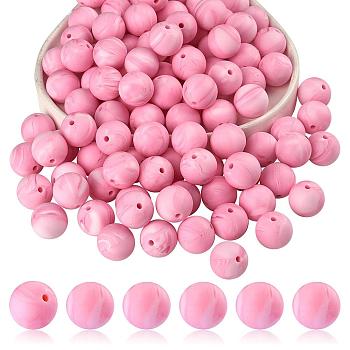 20Pcs Round Solid Color Silicone Beads, Chewing Beads For Teethers, DIY Nursing Necklaces Making, Flamingo, 15mm, Hole: 1.8mm