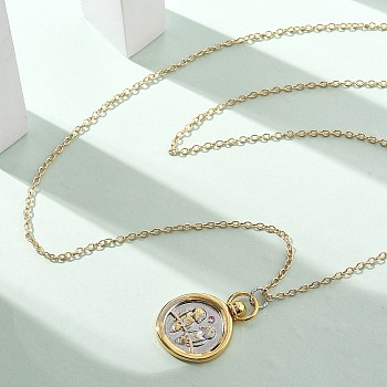 Brass Twelve Constellations Tarot Pendant Necklaces, Flat Round, Real 18K Gold Plated, Gemini, 17.72 inch(45cm)