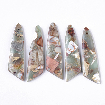 Natural Aqua Terra Jasper Pendants, Knife Shape, 45x12x4mm, Hole: 1.2mm