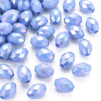 Opaque Acrylic Beads, Dyed, AB Color, Faceted, Oval, Cornflower Blue, 12x8mm, Hole: 2.5mm, about 1120pcs/500g