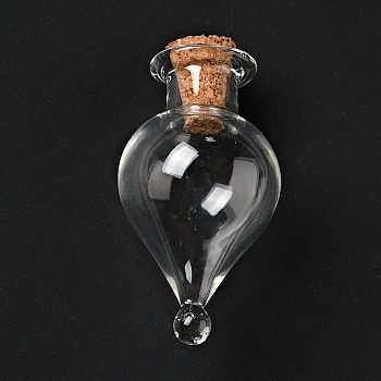 Teardrop Glass Cork Bottles Ornament, Glass Empty Wishing Bottles, DIY Vials for Pendant Decorations, Clear, 3.6cm