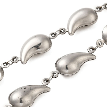 304 Stainless Steel Teardrop Link Chains, Soldered, with Spool, Stainless Steel Color, 22x10x6mm