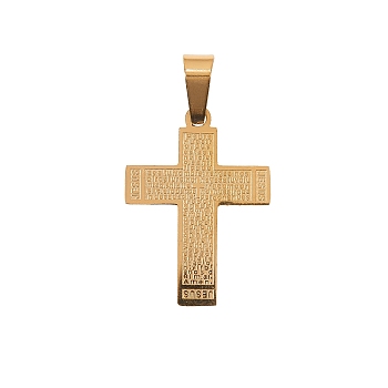304 Stainless Steel Pendants, Religion Theme,Cross with Saying/Message, Golden, 24.5x17.6x1.4mm, Hole: 7mm