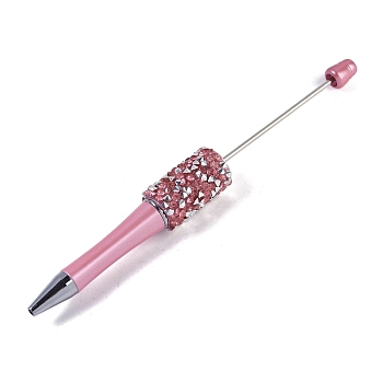 Beadable Pen, Plastic Ball-Point Pen, with Iron Rod & Rhinestone, for DIY Personalized Pen with Jewelry Beads, Pearl Pink, 147~155x16mm