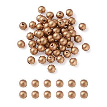 Spray Painted Natural Wood Beads, Round, Gold, 12x11mm, Hole: 3.5mm, 500pcs/set