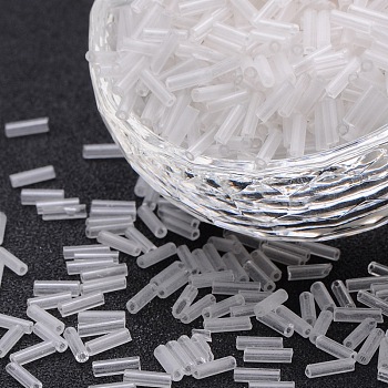 Glass Bugle Beads, Round Hole Seed Beads, Clear, about 6mm long, 1.8mm in diameter, hole: 0.6mm, about 10000pcs/bag. Sold per package of one pound