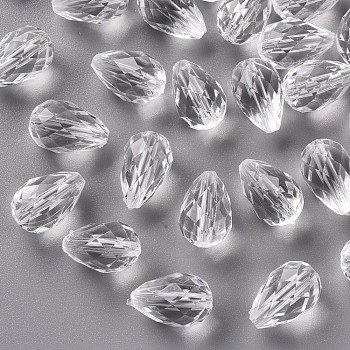 Transparent Acrylic Beads, Teardrop Faceted, Clear, 17x11mm, Hole: 2mm