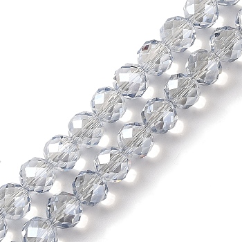 Pearl Luster Plated Electroplate Beads Strands, Faceted, Round, Light Steel Blue, 8x7.5mm, Hole: 1.2mm, about 67~68pcs/strand, 20.08~20.28''(51~51.5cm)
