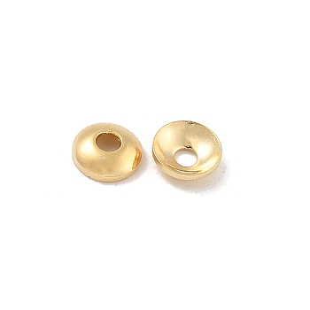 Brass Bead Caps, Flat Round, Real 16K Gold Plated, 4x1mm, Hole: 1mm