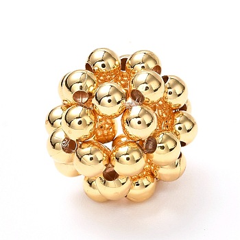 Round Woven Beads, with Brass Beads, Golden, 16mm, Hole: 3.5mm