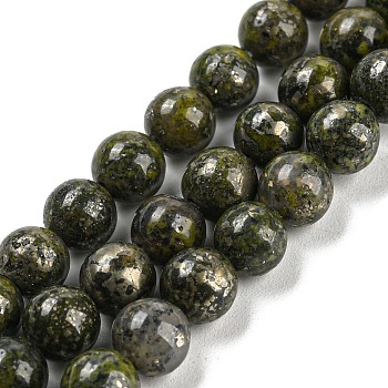 Natural Green Pyrite Beads Strands, Round, 6mm, Hole: 1mm, about 66~67pcs/strand, 15.16~15.35 inch(38.5~39cm)