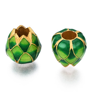 Alloy Enamel Beads, Matte Style, Cadmium Free & Lead Free, Large Hole Beads, Flower, Sea Green, 9x9.5x9.5mm, Hole: 4mm