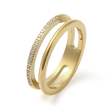 Ion Plating(IP) 304 Stainless Steel Rings, with Cubic Zirconia, Real 18K Gold Plated, 5.1mm, US Size 6 3/4(17.1mm)