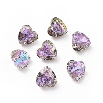 K5 Glass Rhinestone Cabochons, Pointed Back & Back Plated, Faceted, Heart, Vitrail Light, 8x8x6mm