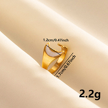 Stylish 304 Stainless Steel Enamel Cuff Ring, Moon & Star Wide Band Open Ring for Women, Golden